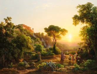 Paysage près de Tivoli, avec une scène de vendanges